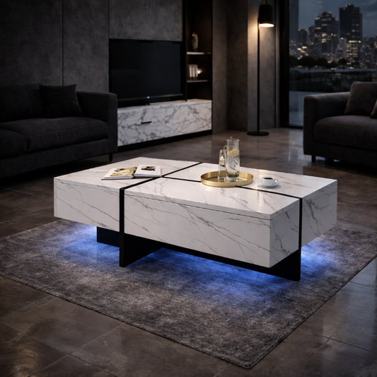Table basse effet marbre avec LED - Marbreleda